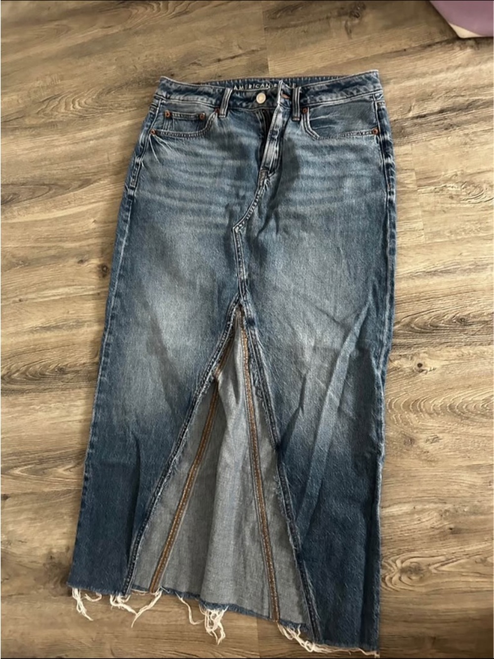 American Eagle Outfitters Blue Denim Midi Skirt with Front Slit